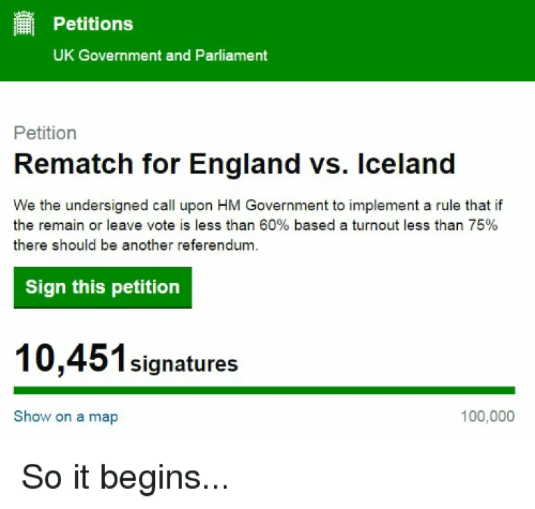 Άρχισαν να μαζεύουν υπογραφές στην Βρετανία για να επαναληφθεί ο αγώνας με τη Ισλανδία
