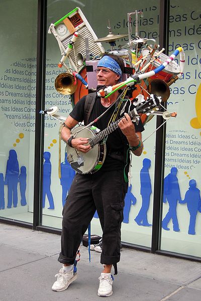 One man band street performer 5 1