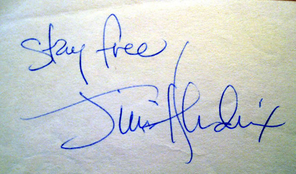 Jimi Hendrix stay free autograph inscription