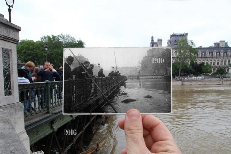 Σειρά φωτογραφιών συγκρίνει την φετινή πλημμύρα στο Παρίσι με την μεγάλη πλημμύρα του 1910...