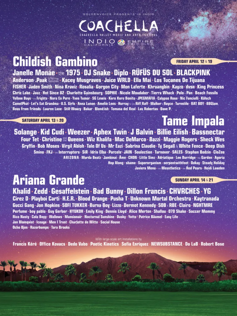 Φεστιβάλ Coachella 2019 οι επικεφαλής: Ariana Grande, Childish Gambino & Tame Impala 