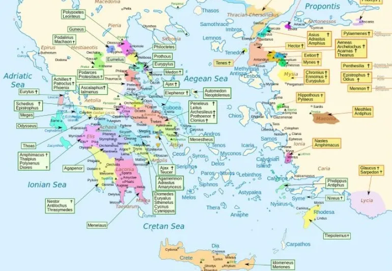 Ένας ενδιαφέρων λεπτομερής χάρτης μας δείχνει την καταγωγή των ηρώων της Ιλιάδας του Ομήρου... 