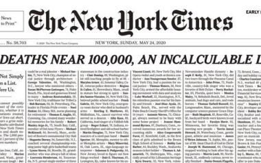Συγκλονιστικό πρωτοσέλιδο των New York Times για τα θύματα του κορωνοϊού στις ΗΠΑ