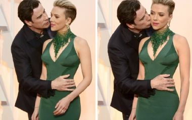H Scarlett Johansson δεν δείχνει έτοιμη για το φιλί του Travolta